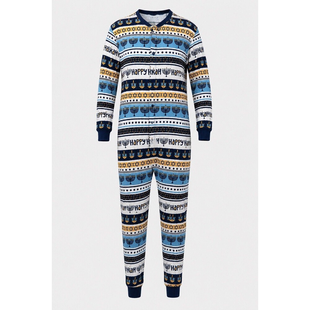 Lazy One Funny Hanukkah Flapjacks One Piece Pajamas Trap Door Unisex Size M